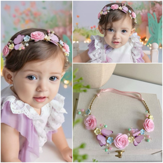 Tiara Headband Floral a borboletas 3D Jardim Encantado em Oferta na Shopee