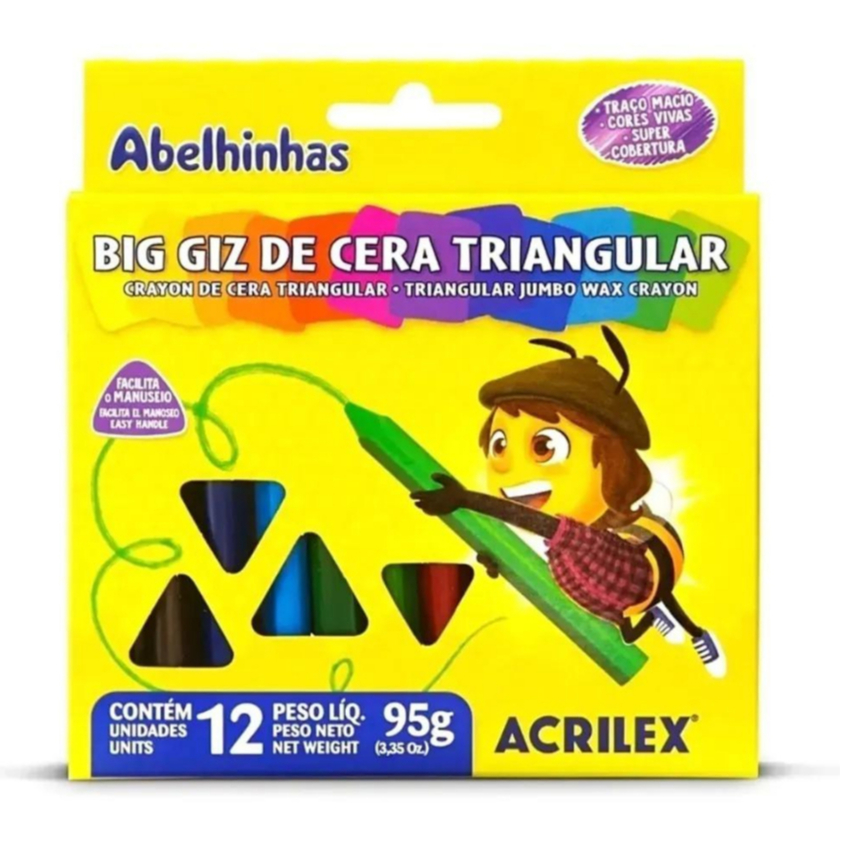 Giz de Cera Big Triangular Acrilex 12 Cores 1, 3 ou 5 Unidades