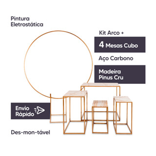 Kit 4 Mesas Cubo Desmontavel + Arco Redondo 1,50 x 1,50 Desmontavel Para Decoração de Fest...