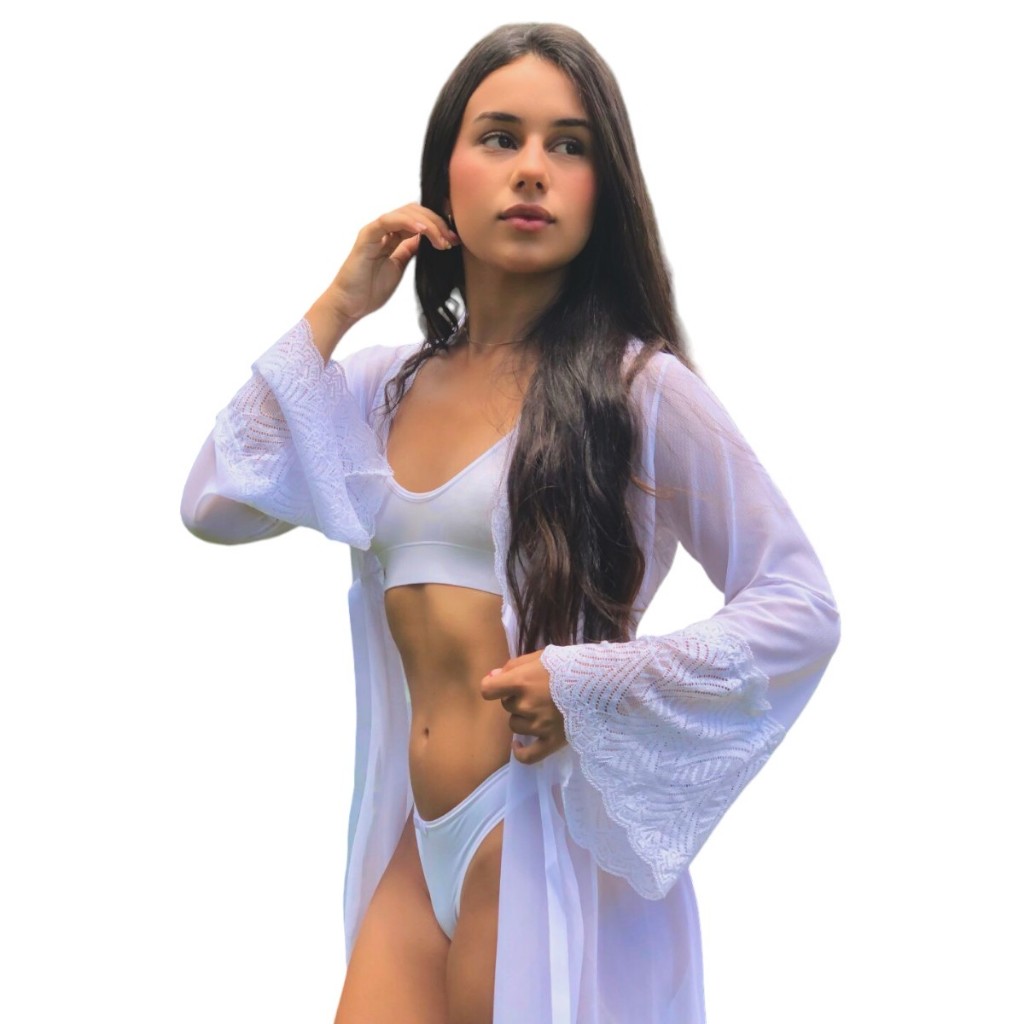 Robe Feminino Tule Sensual Acabamento de Renda Hobby Safira Luxo Lingerie Feminina BRINDE uma calcinha