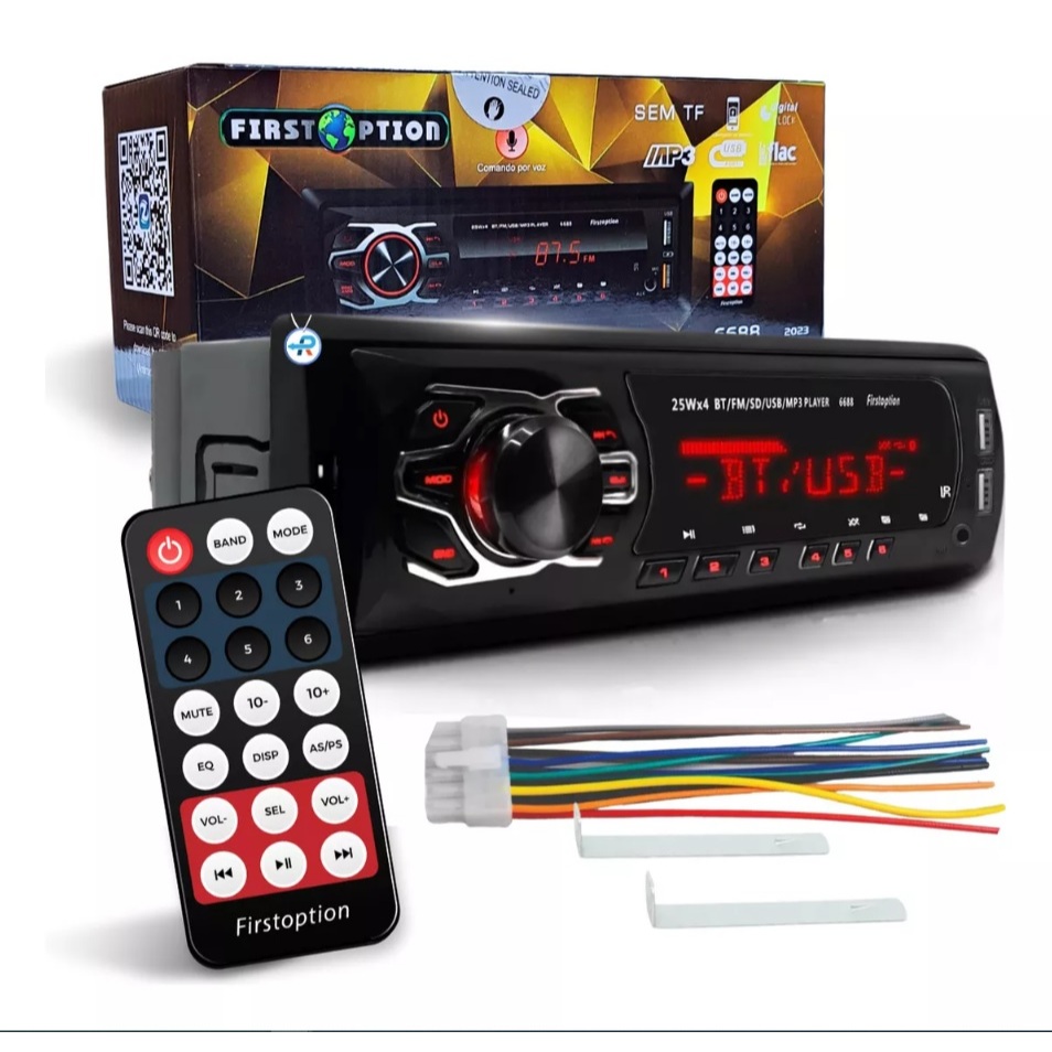 Mp3 Player Automotivo 12v 4x25w 1din Bluetooth 5.0 Fm 2x Usb Aux
