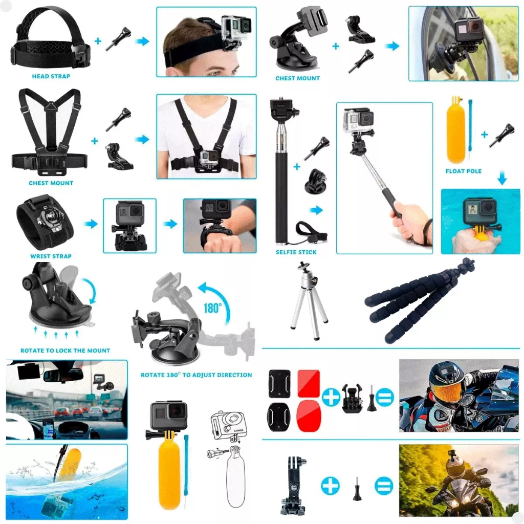 Kit Completo 120 Pç Acessórios Para Gopro 9/10/11/12/max360