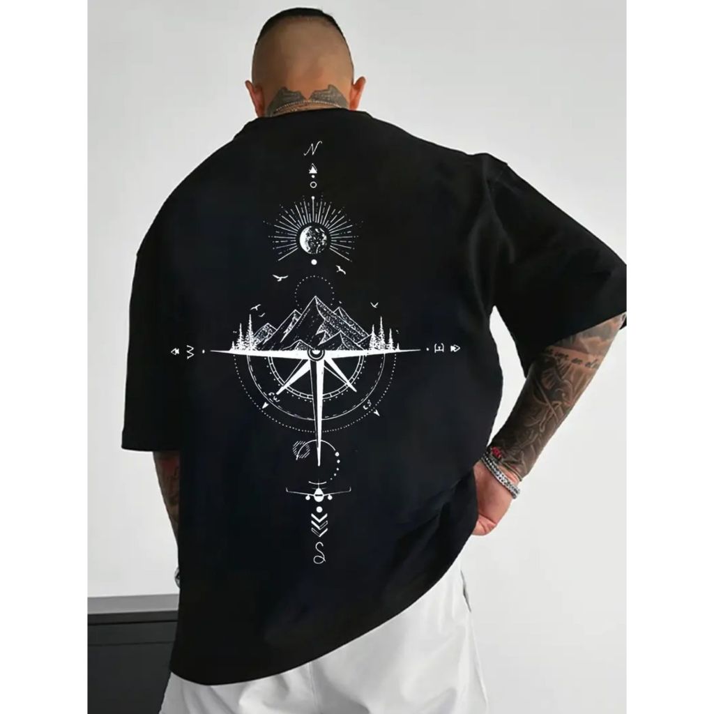 Camiseta Básica Bússola Masculina Feminina Algodão Camisa Unissex StreetWear