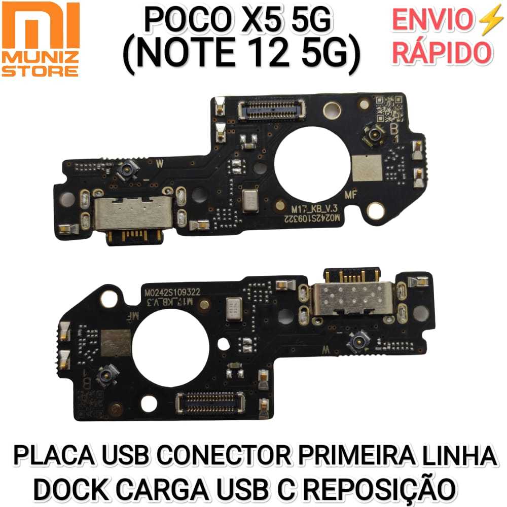 Conector Poco X5 / Redmi Note 12 5G Placa De Carga USB Tipo C Dock Carga Carregamento Turbo 33W