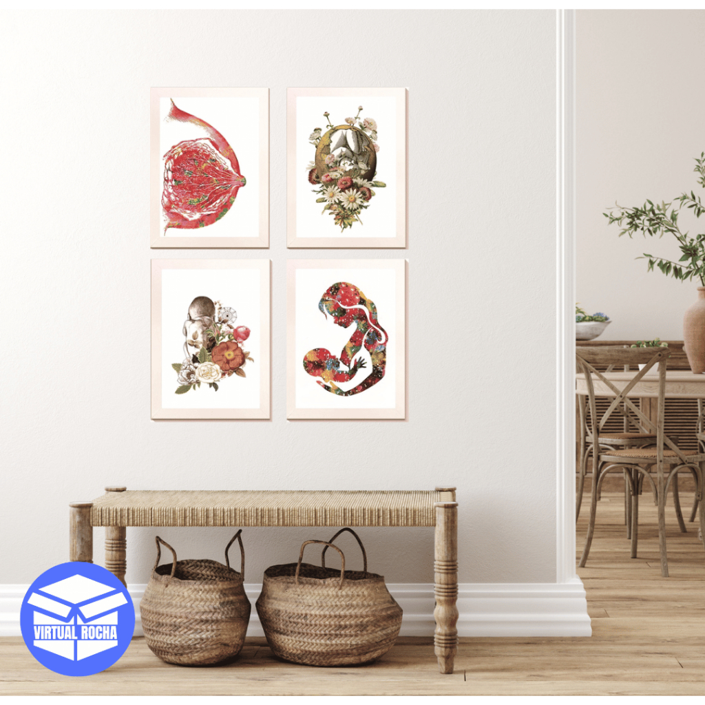 Quadros Decorativo P/ Consultório Pediátrico/Consultoria de Amamentação/Doula - Amamentar Leite Materno - 4 Peças 30x20