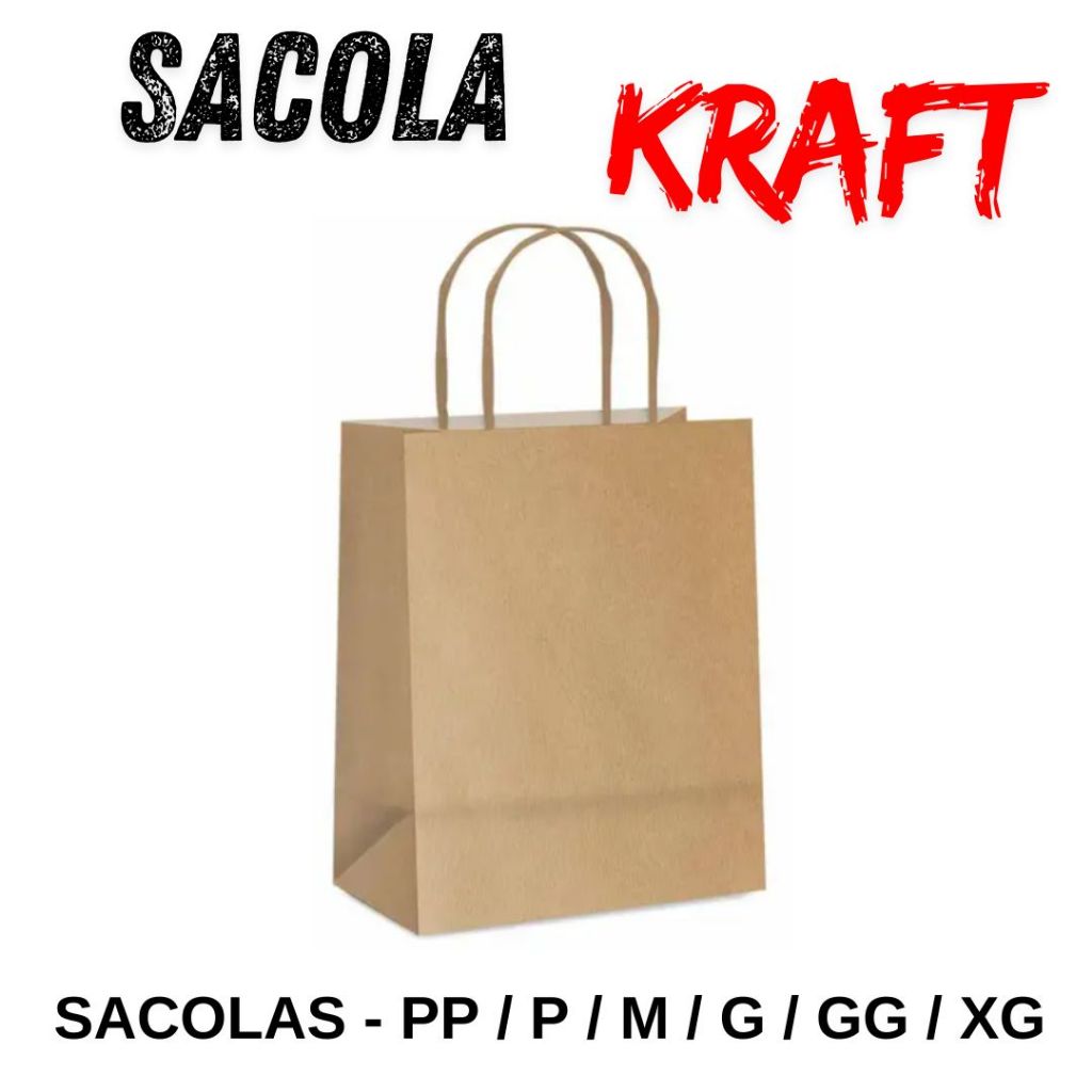 Sacolas Kraft de papel 25 UNIDADES - Escolha o Tamanho PP P M G GG XG em Oferta na Shopee