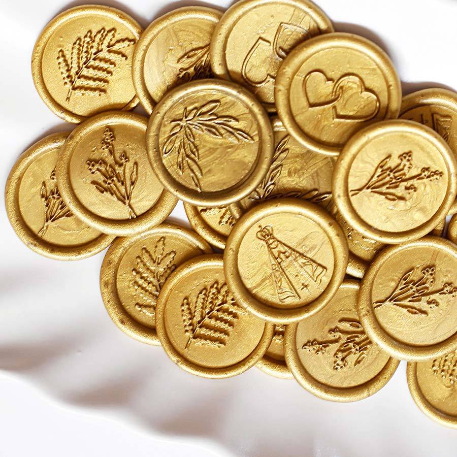 Lacre de cera Dourado Pronta Entrega c/ dupla face - escolha o desenho em Oferta na Shopee