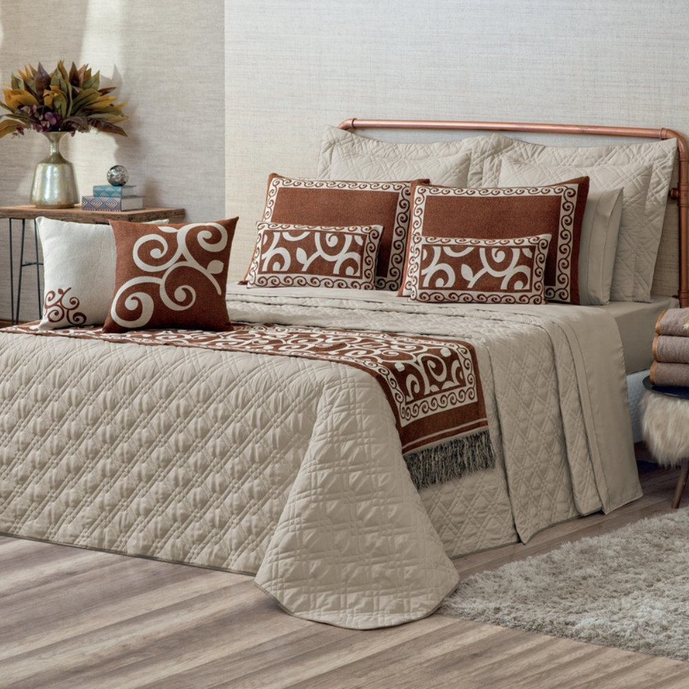 Kit Colcha Cobre Leito Casal Queen Completo Turin 180 Fios 10 peças  Premium