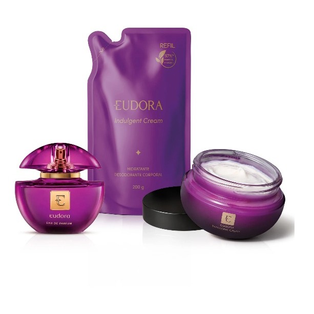Kit Presente Indulgent : Eudora Eau de Parfum 75ml + Creme Hidratante Desodorante 250g + Refil 200g