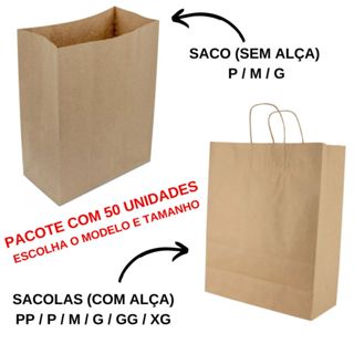 Sacolas Kraft 50 Unidades Escolha o Tamanho Alta Qualidade em Oferta na Shopee