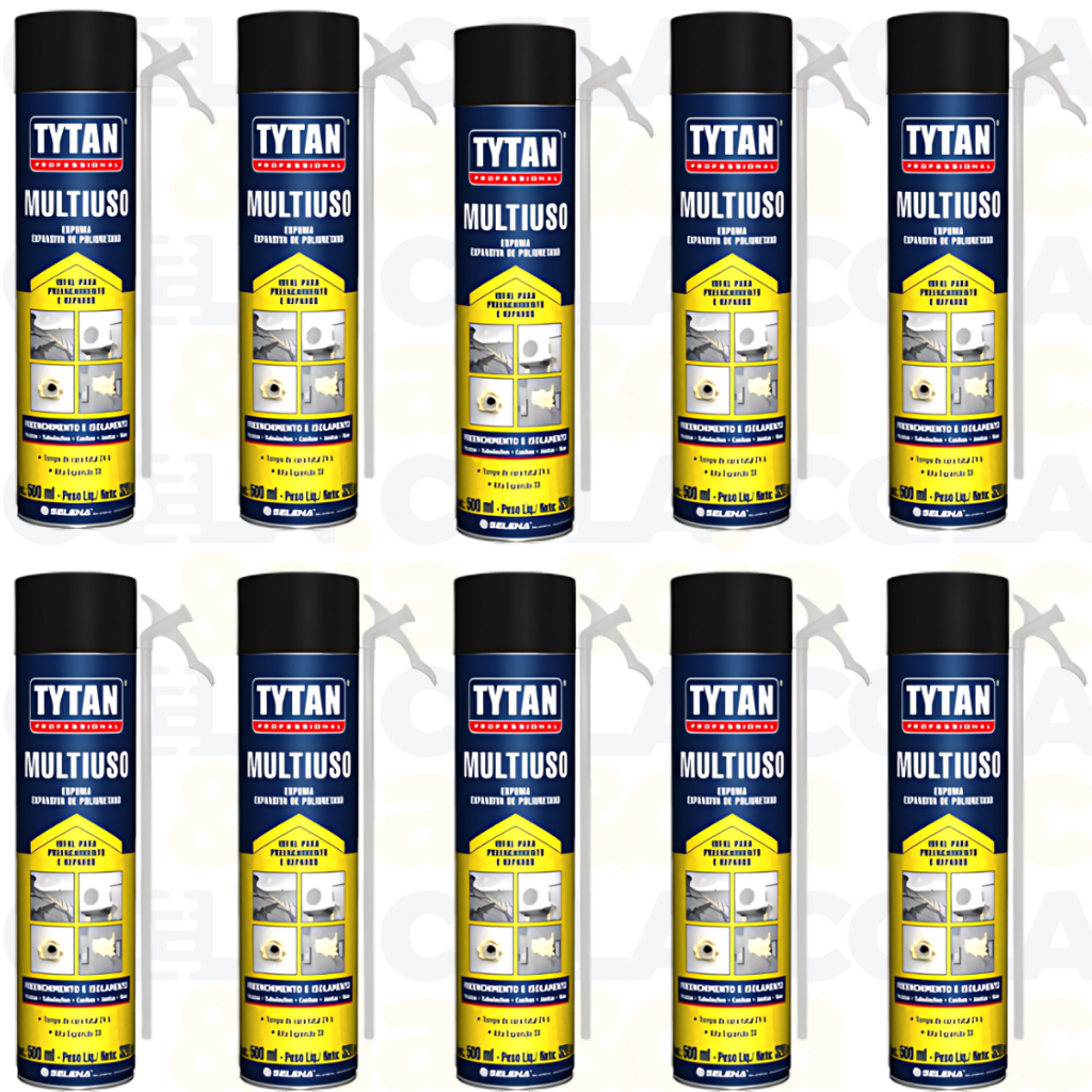 Kit 10 Unidades Espuma Expansiva De Poliuretano TYTAN Multiuso 500ML/ 320G Com Bico Para Aplicação