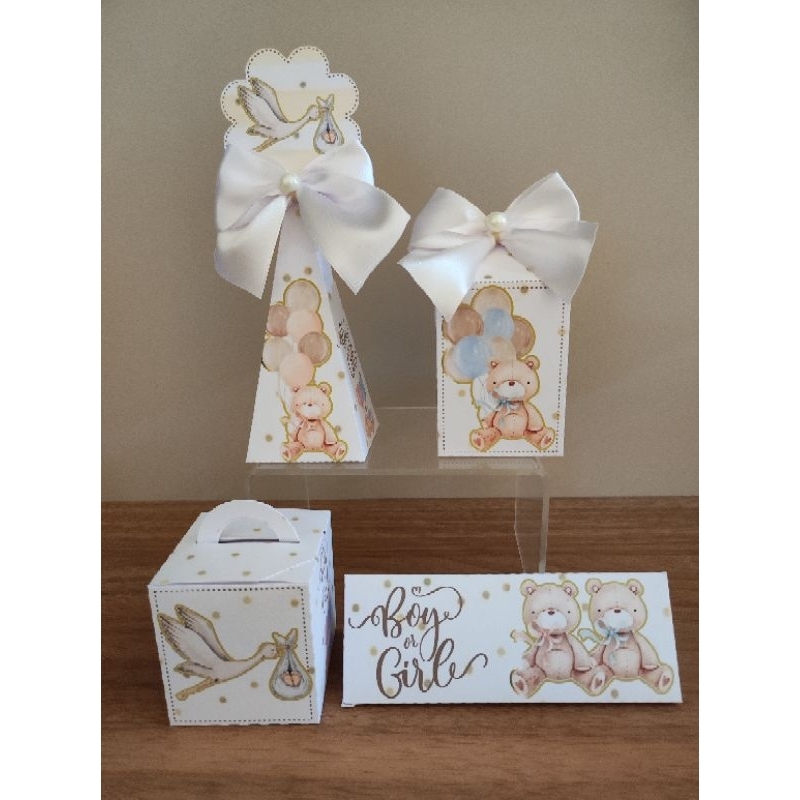 Kit Festa Chá Revelação Dourado Caixinhas Personalizadas lembrancinhas para Festas PEGUE E MONTE