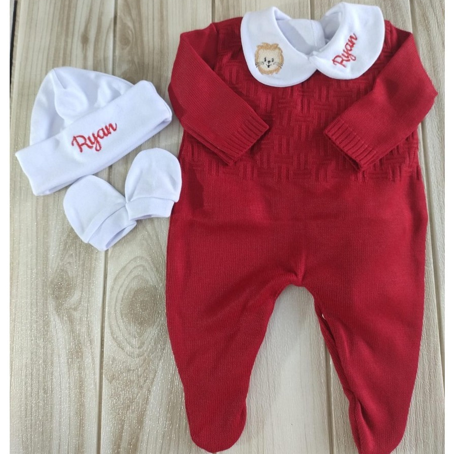 saida maternidade conjunto trico personalizado bebê menino em Oferta na Shopee