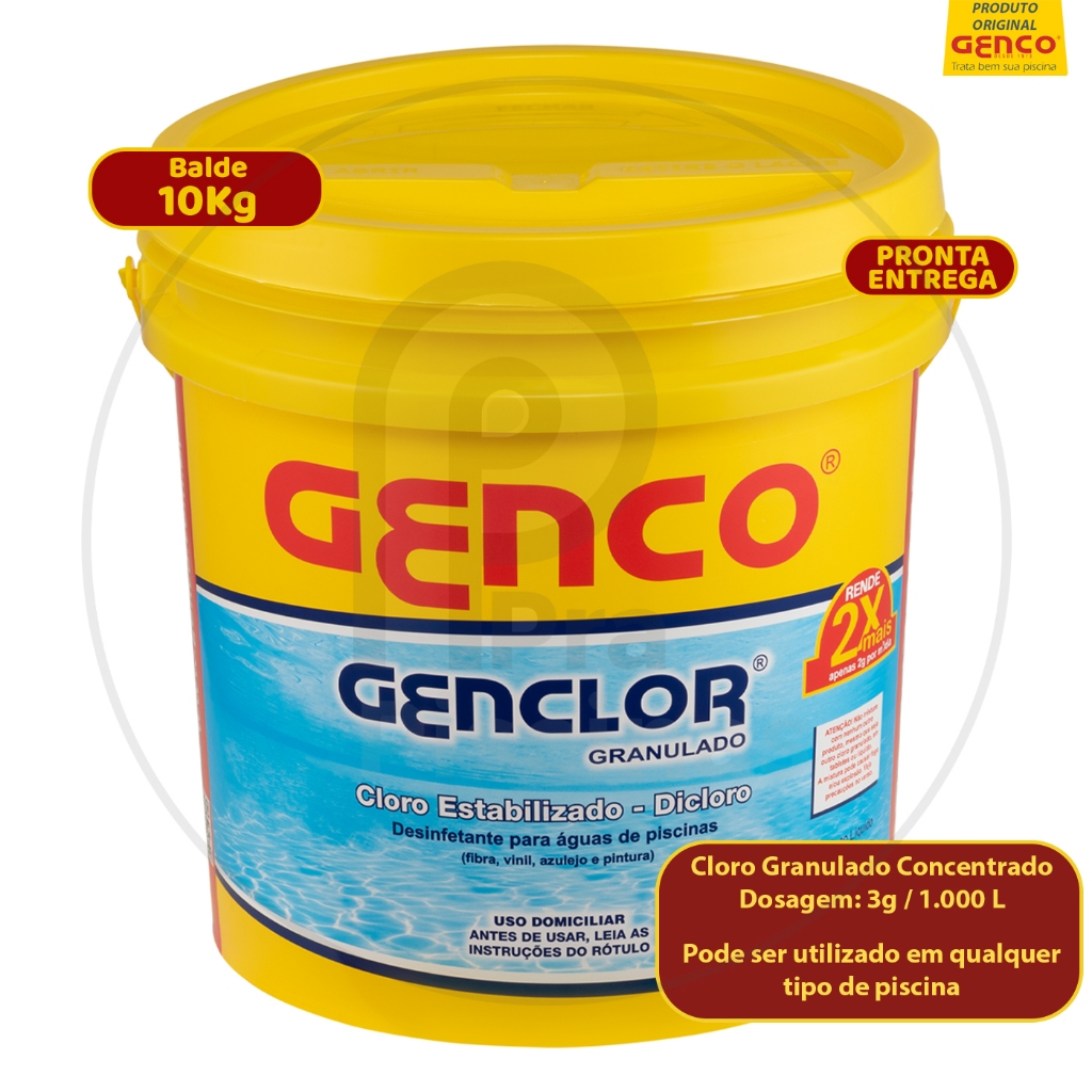 Genclor Cloro Genco Para Piscinas Concentrado Granulado Estabilizado Puro Balde 10kg