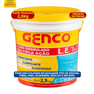 Cloro De Piscina Genco 3 em 1 Multiação Tripla Ação Limpeza Balde Pequeno 2,5kg em Oferta na Shopee