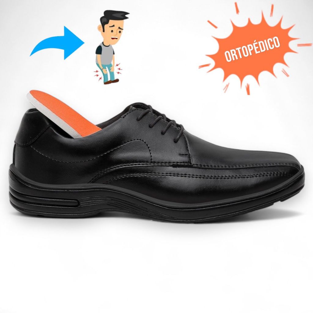 Sapato Social Comforto Palmilha Gel Masculino Couro Entrega Imediata