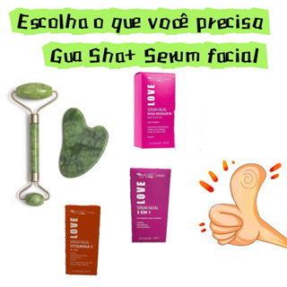 Massagem Rolo Gua Sha+Serum Facial Maxlove rosa mosqueta /vitamina c/3 em 1/10 em 1 em Oferta na Shopee