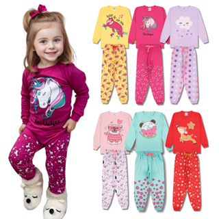 Kit 4 Peças Pijama Infantil Menina Manga Comprida Tamanho 1 ao 10 em Oferta na Shopee