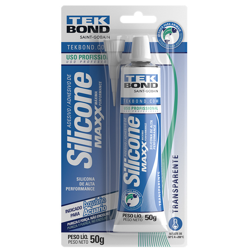 silicone para aquário maxx transp atóxico 50g Silicone Incolor Atóxico P/Aquário Adesi Acético Maxx Aquário 50g TEKBOND