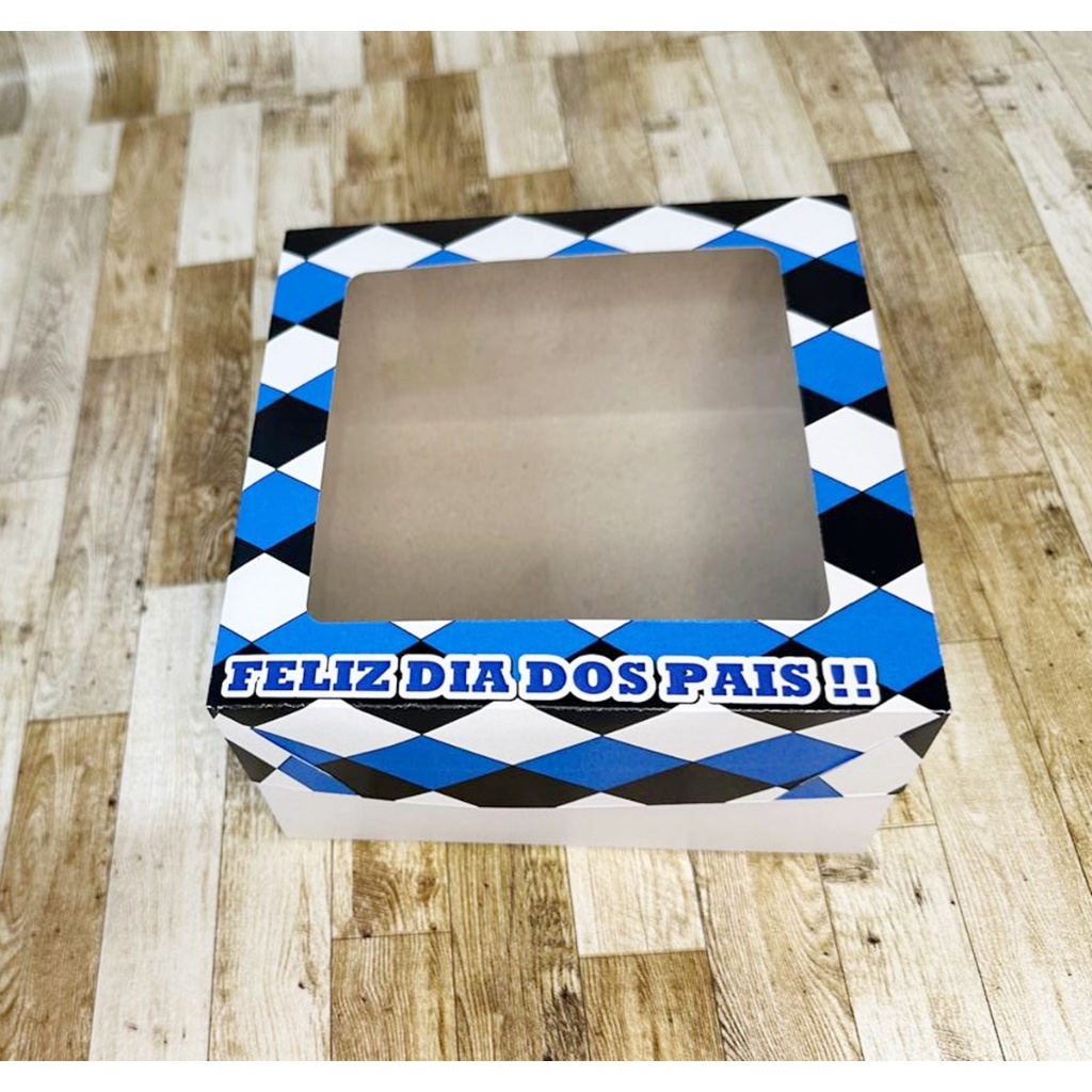Detalhes do kit Caixa 15x15x8cm tampa solta Presente Dia dos pais com visor em acetato