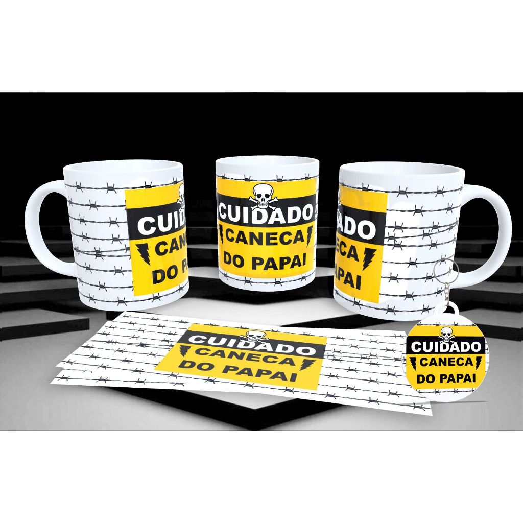 Caneca Porcelana 325ml Super Brilhante Acompanha Chaveiro / Feliz Dia dos Pais - Dia do Papai