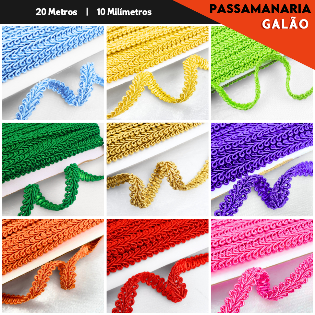 Passamanaria Cores Diversas - Fita Galão 10mm - Com 20 Metros - MGX