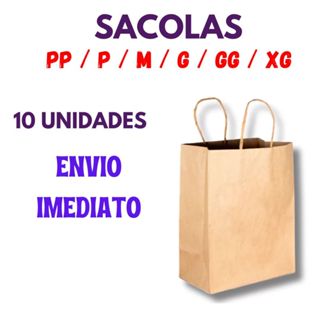 10 Sacola de Papel Kraft Tamanho PP P M G GG XG Bolsa em Oferta na Shopee