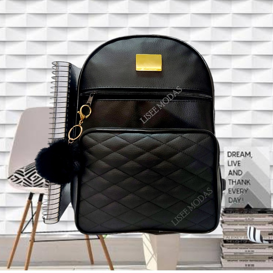 Mochila Feminina Bolsa Mochilinha Blogueirinha da Moda + Chaveiro Pompom em Oferta na Shopee