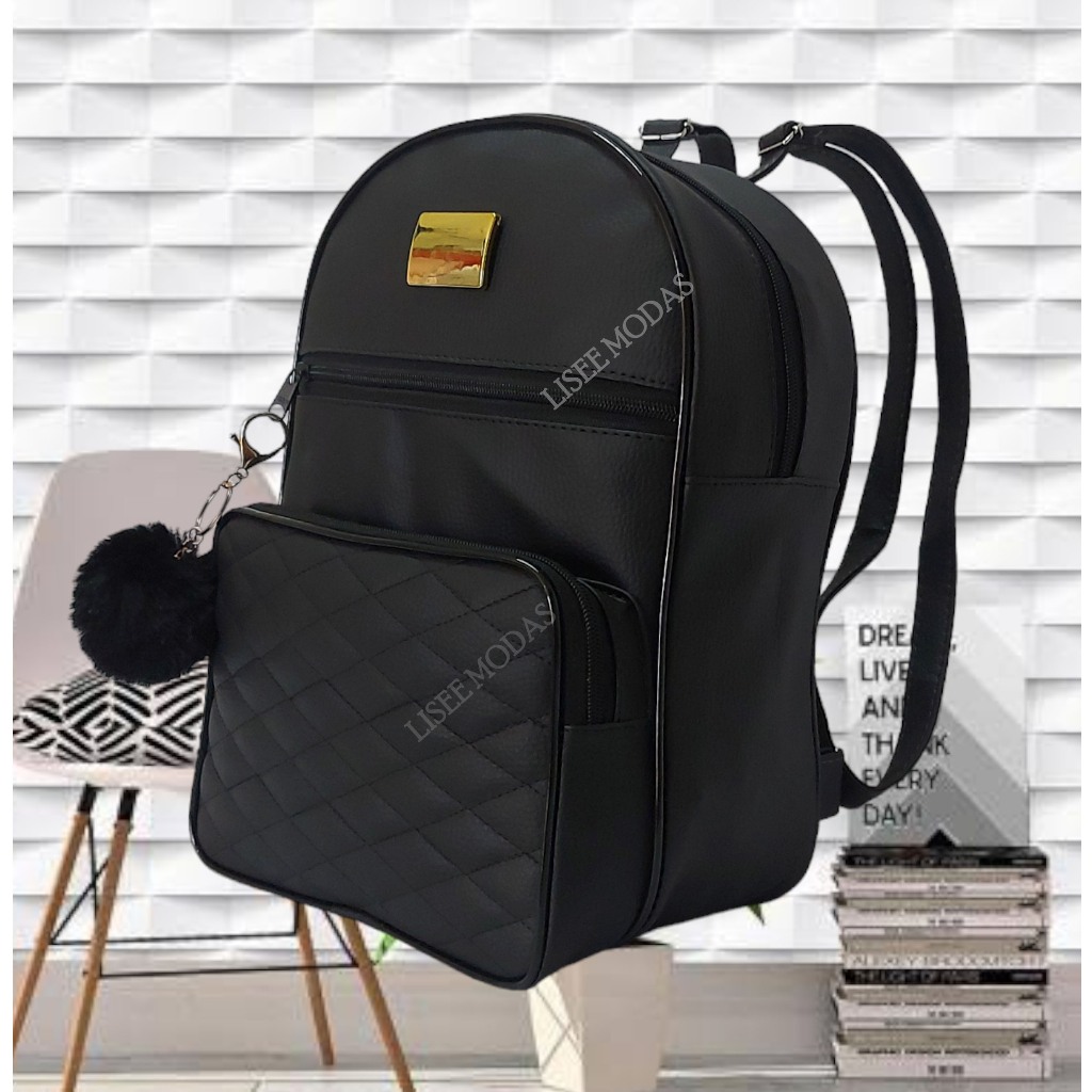 Detalhes do Mochila Feminina Bolsa Mochilinha Fashion Com Lindo Detalhe + Chaveiro Pompom