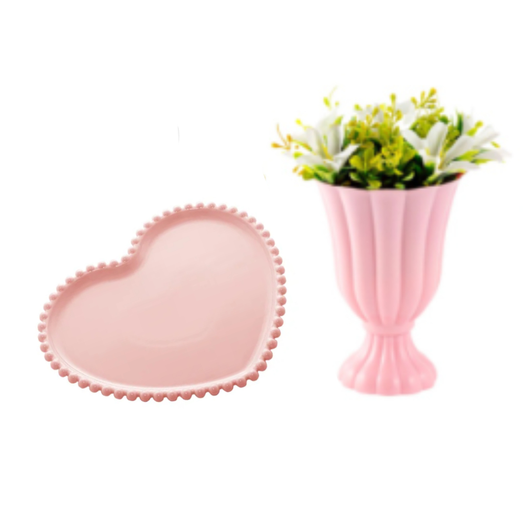 KIT 1 VASO SLIM  17 CM 1 BANDEJA DE CORAÇÃO 25X25 CM PARA FESTA E DECORAÇAO