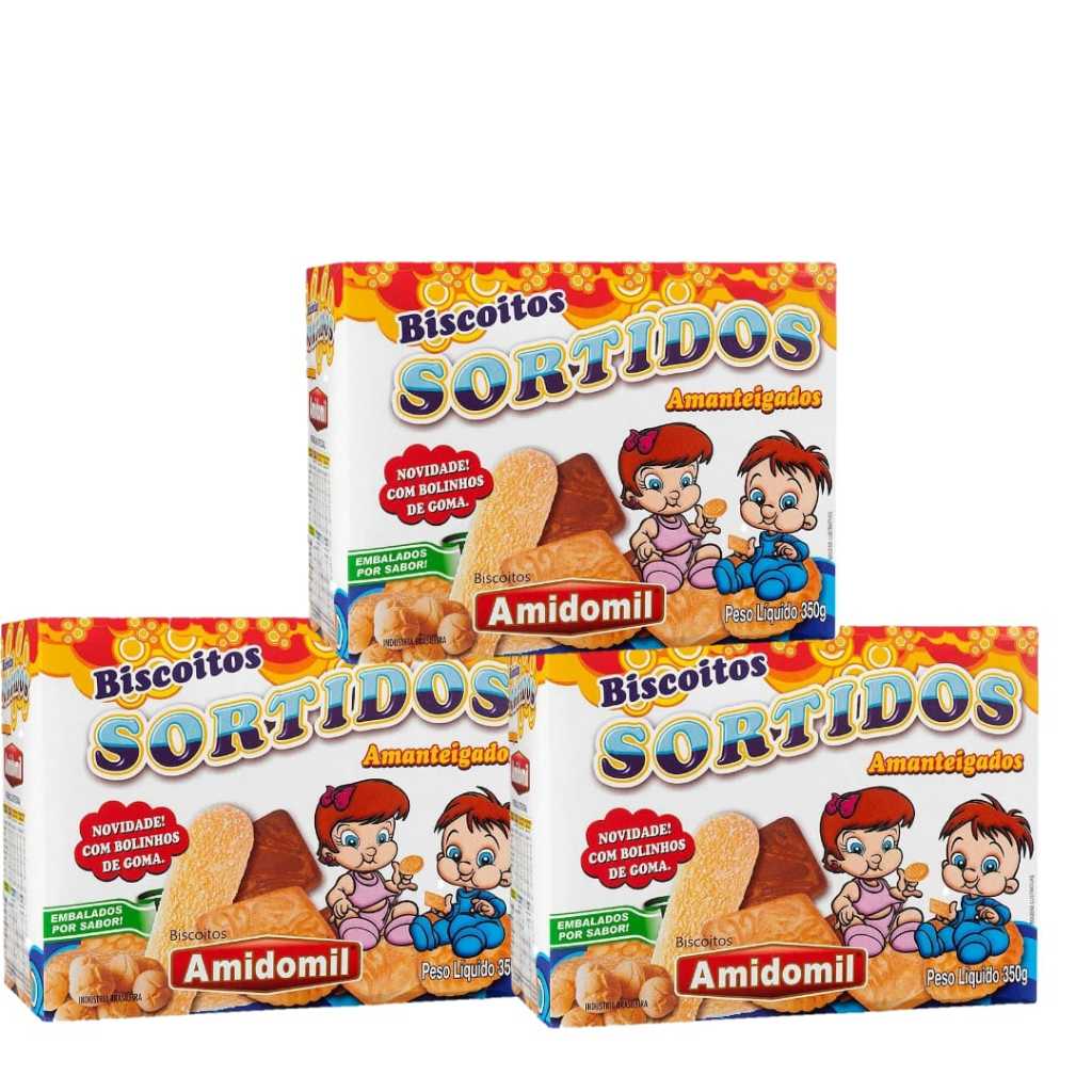 Biscoito Sortidos Amanteigados Amidomil Kit com 3 Unidades