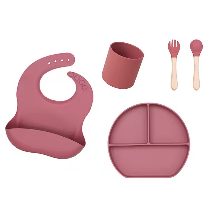 5 PCS/Conjunto Talheres do Bebê Prato De Jantar De Silicone Para Bebês Com Tigela De ventosa