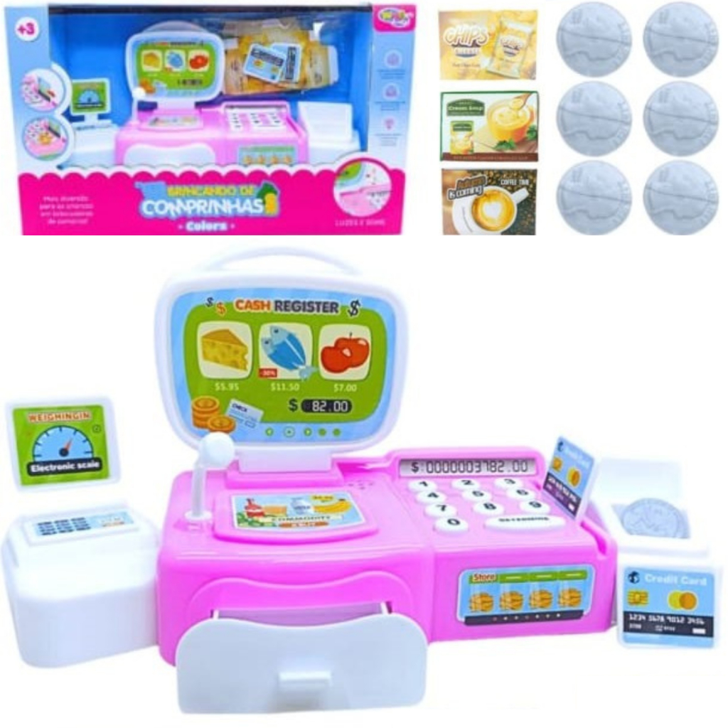 Mini Caixa Registradora COM GAVETA E BALANÇA Infantil Som Luzes MERCADO ACESSORIOS COMPRAS EDUCATIVO