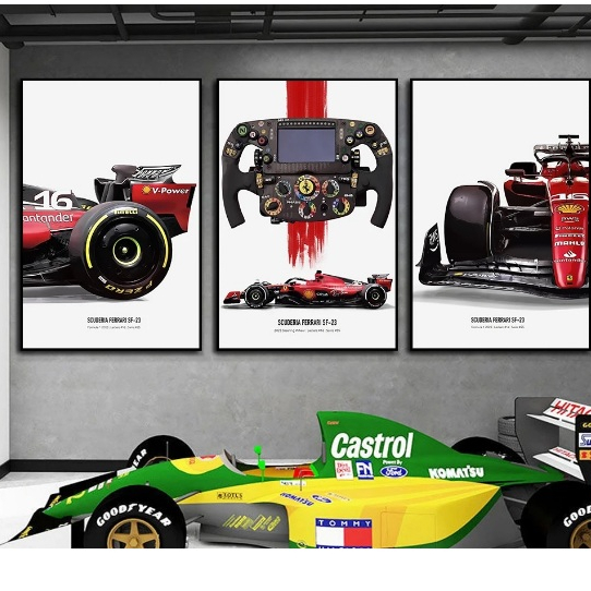Quadros decorativos Fórmula 1 carro Ferrari (3 peças)