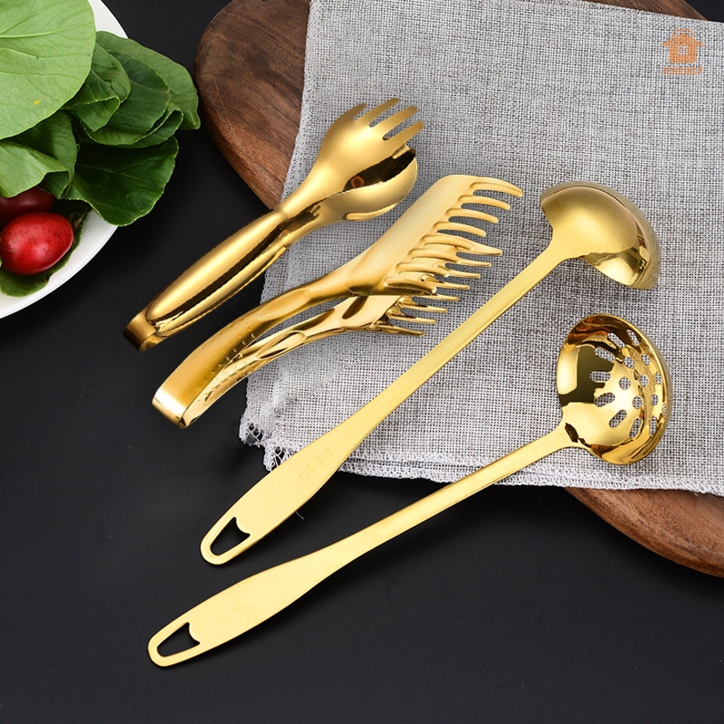 Kit 4 Pecas Dourado Pegador De Espaguete Macarrão Churrasco Carne Pinça Para Cozinha Culinária Em Aço Inox