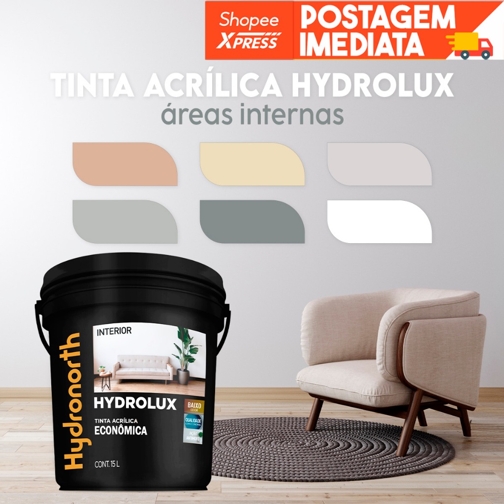 Tinta Acrílica de Acabamento Fosco 15 litros Parede Interior Anti Mofo HYDRONORTH Cores PROMOÇÃO