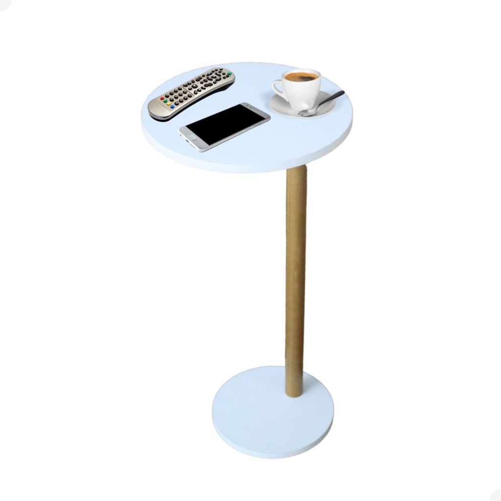 Mesa de Apoio Lateral Sofá Redonda MDF Branco Fabricação Própria Beto Móveis