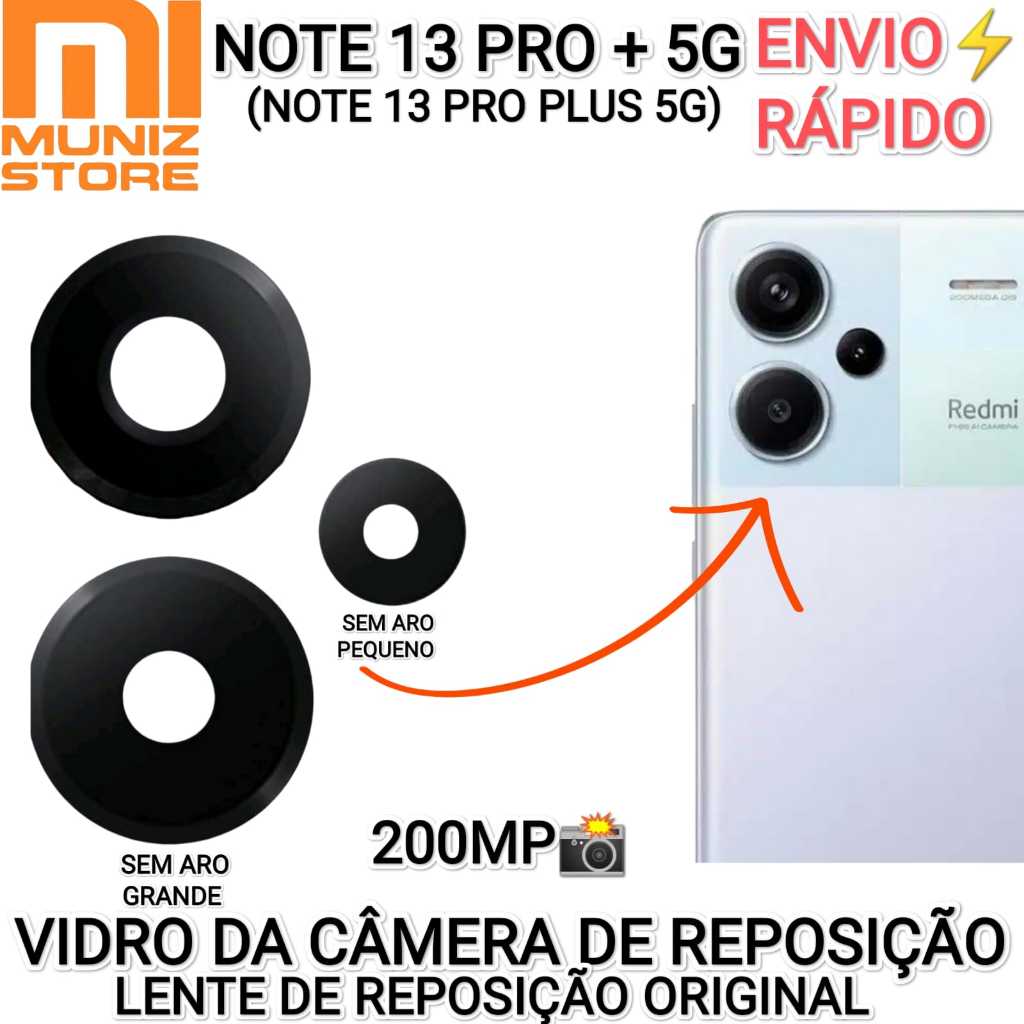 Vidro Redmi Note 13 Pro + Plus 5G 200MP da Câmera de Reposição Lente Traseiro