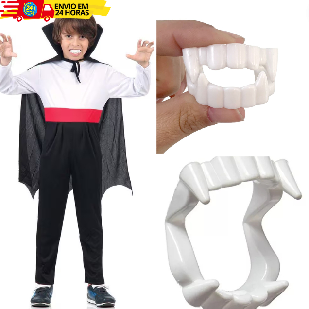 Kit Dentaduras De Vampiro Dentes Brancos Para Fantasia Adulto E Infantil em Oferta na Shopee