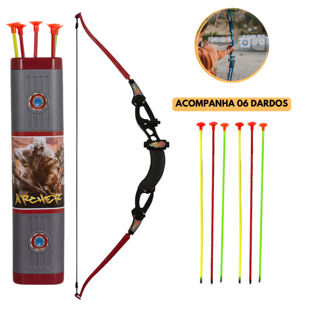 Arco E Flecha Europio Infantil Com Bolsa Aljava Lançador + Dardos em Oferta na Shopee