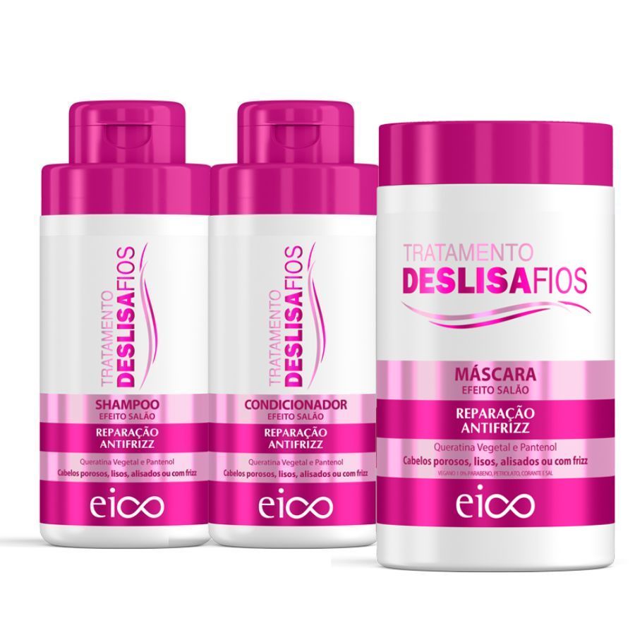 Kit Eico Deslisa Fios Shampoo Sem Sal e Condicionador Leave-in 450ml + Máscara Tratamento Hidratação em Oferta na Shopee