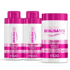 Kit Eico Deslisa Fios Shampoo Sem Sal e Condicionador Leave-in 450ml + Máscara Tratamento Hidratação