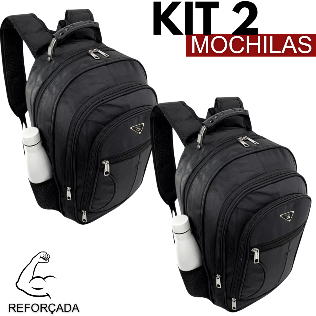 Kit 02 Mochila Escolar Bolsa Resistente Masculino Feminino