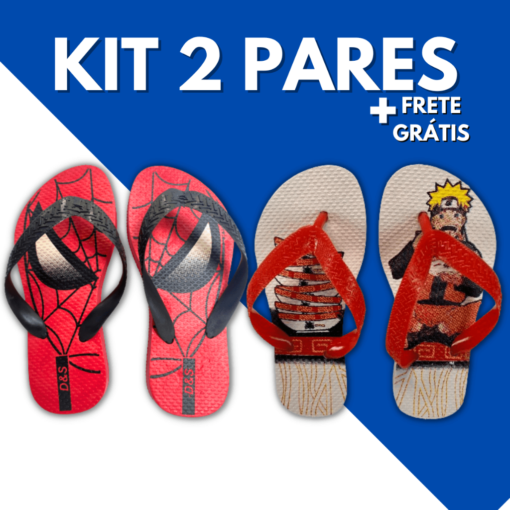 Kit 2 Pares Chinelo Sandalia Masculino Infantil Calçado Menino Antiderrapante Criança Estampas Masculina Promoção Barato