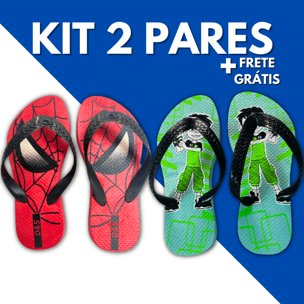 Kit 2 Pares Chinelo Sandalia Masculino Infantil Calçado Menino Antiderrapante Criança Confortável Macio Leve Estampas
