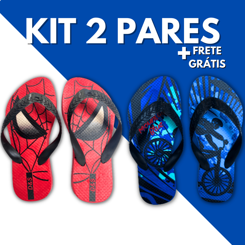 Kit 2 Pares Chinelo Sandalia Masculino Infantil Calçado Menino Antiderrapante Criança Confortável Macio Personagens