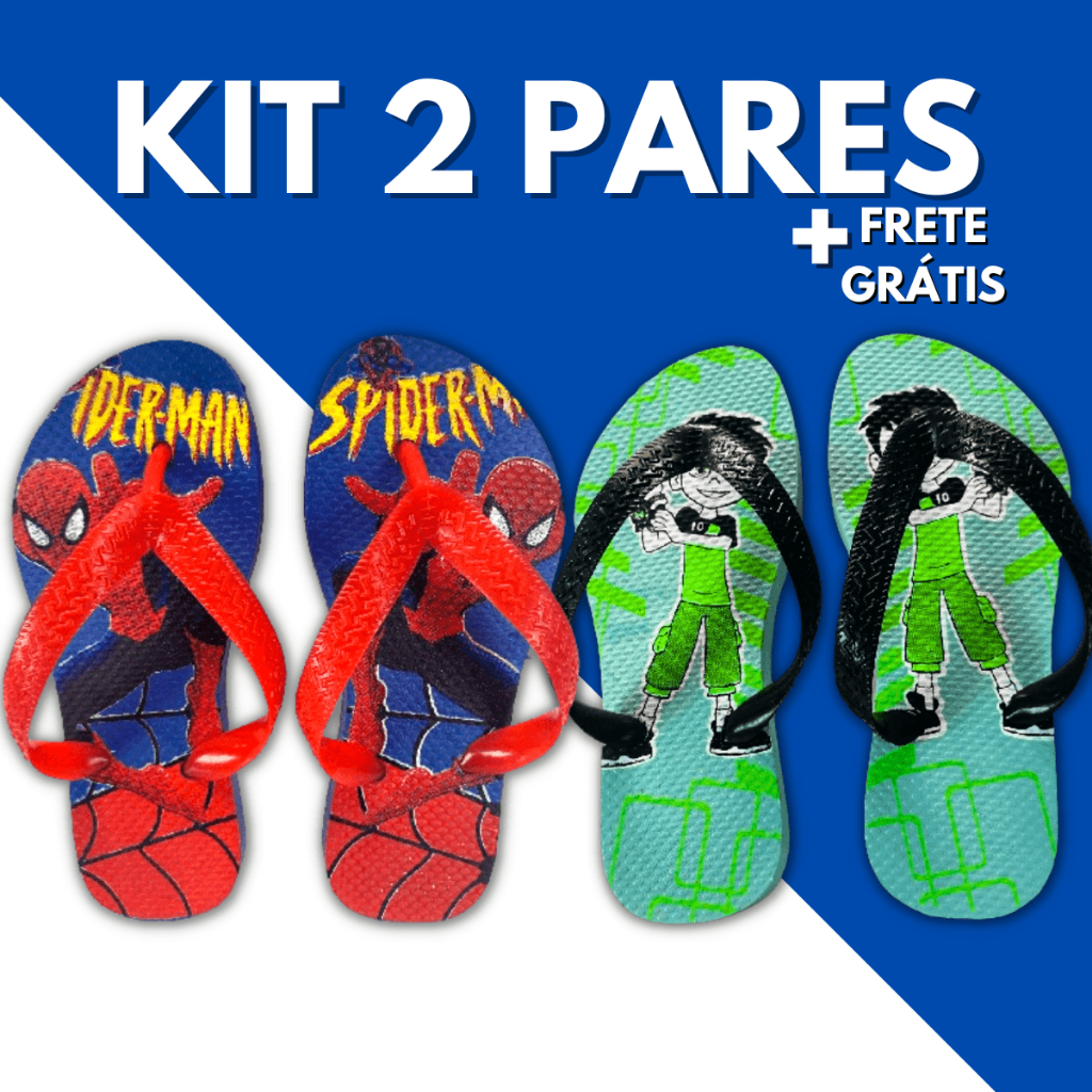 Kit 2 Pares Chinelo Sandalia Masculino Infantil Calçado Menino Antiderrapante Macio Leve Estampas Super Heróis Barato