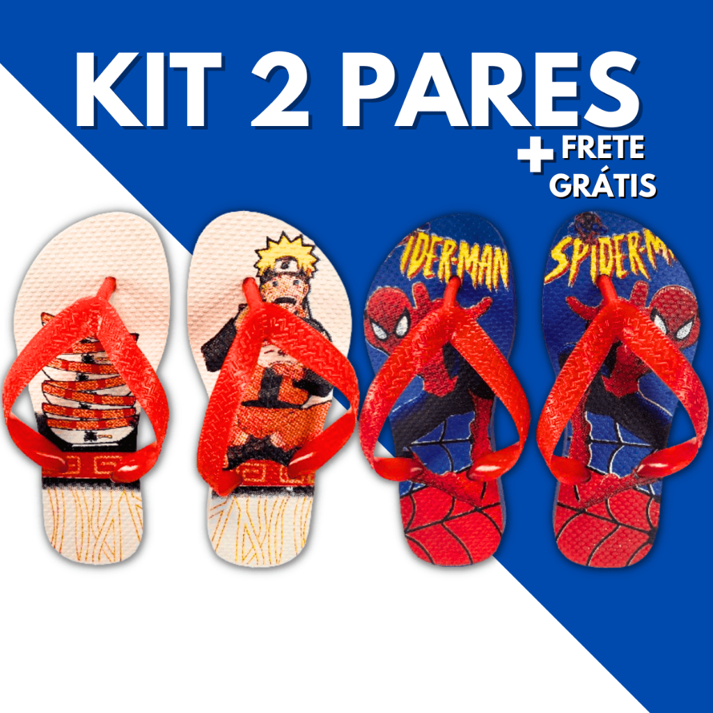 Kit 2 Pares Chinelo Sandalia Masculino Infantil Calçado Menino Criança Confortável Macio Personagens Super Heróis