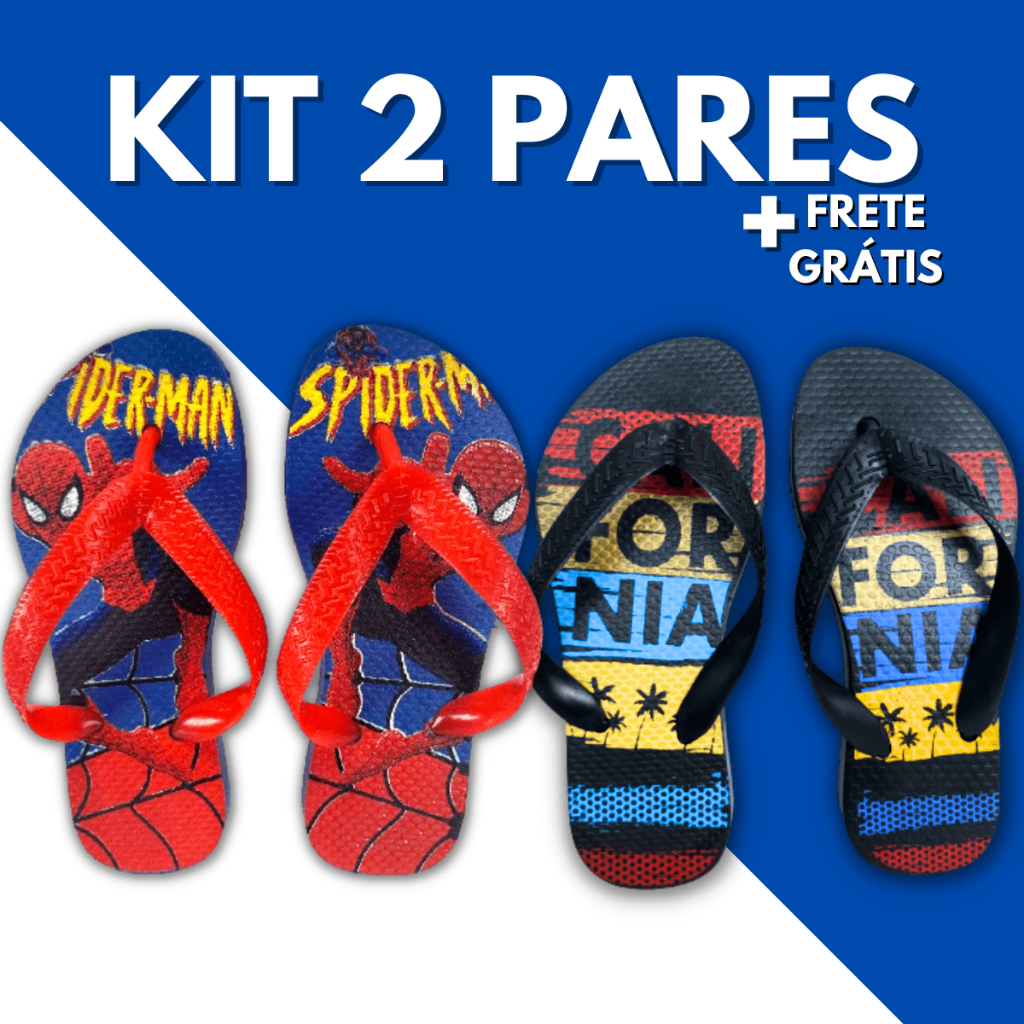 Kit 2 Pares Chinelo Sandalia Masculino Infantil Calçado Menino Criança Confortável Macio Estampas Masculina Kids Barato