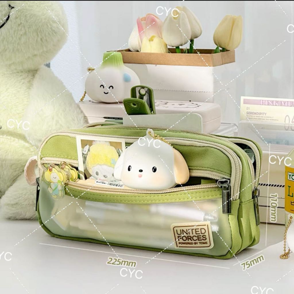 Estojo transparente portátil de dupla camada, bolsa para caneta,cor quadrada,bolsa de armazenamento para papelaria900411 em Oferta na Shopee